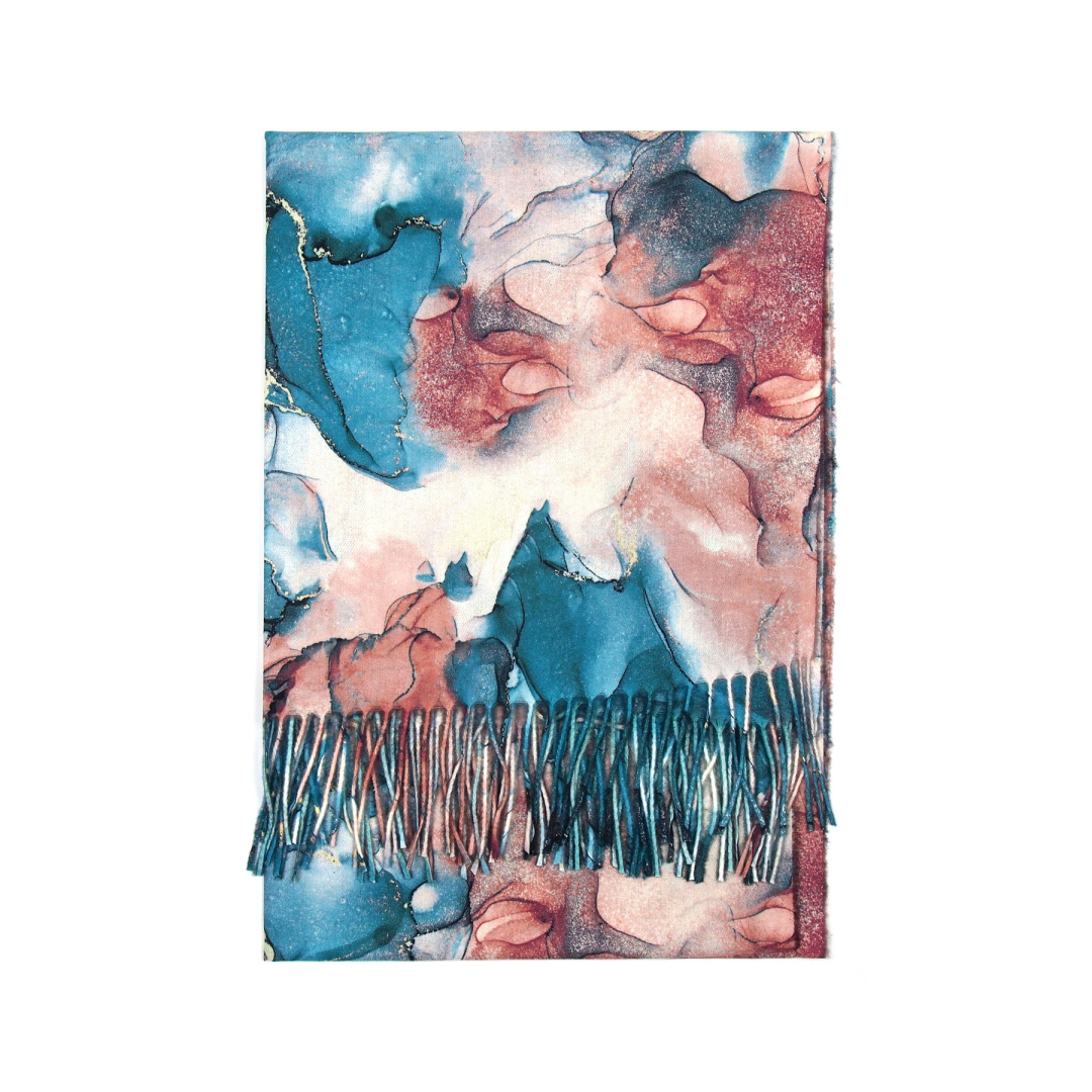 CTCP-14 Wiskozowy szal z fr�dzlami, turkusowy marmur 185x65cm